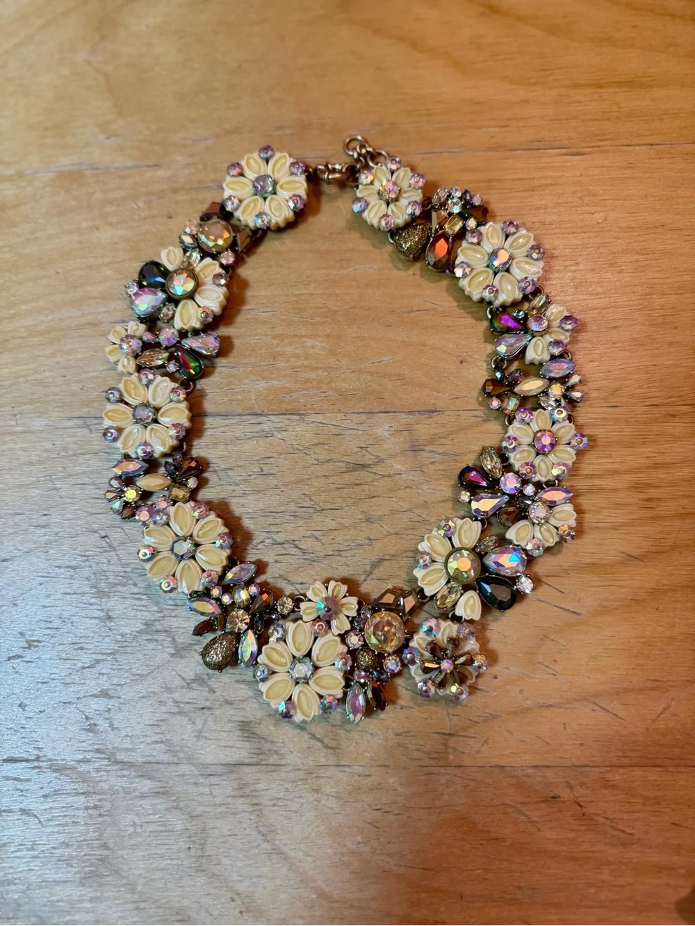 RARE J. Crew Iridescent Crystal Floral Statement Bib Necklace Box & Bag NWOT